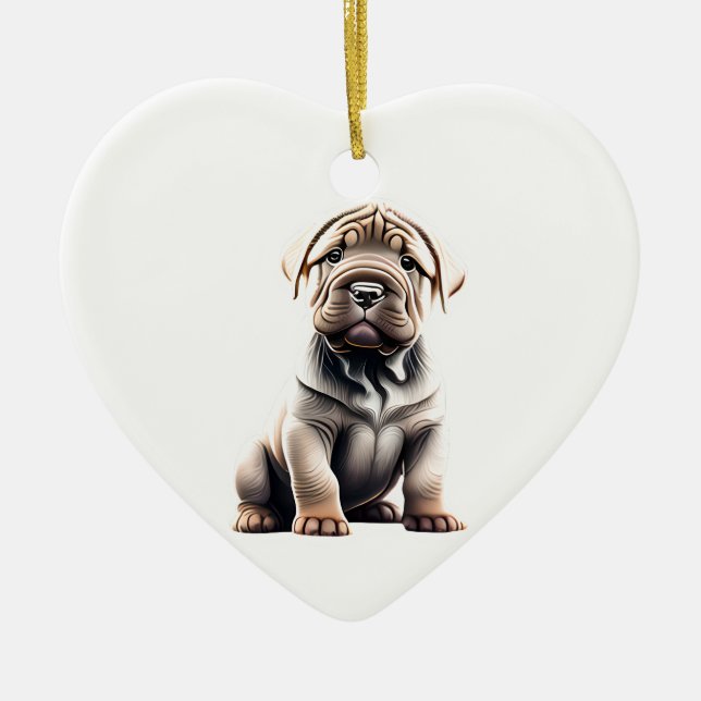 Personalisierter chinesischer Shar-Pei-Welpe Keramik Ornament (Vorne)