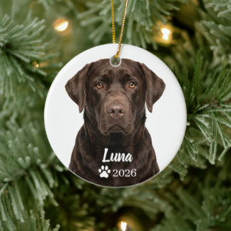 Personalisierter Chocolate-Labrador-Hund-Foto-Schm Keramik Ornament
