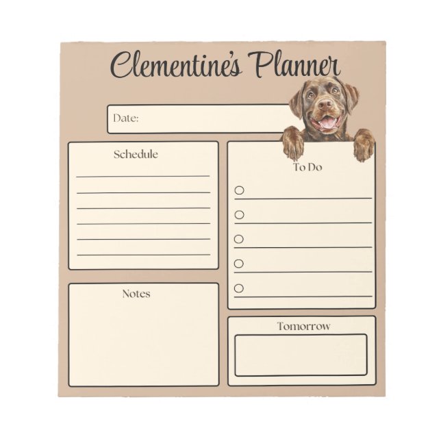 Personalisierter Chocolate Labrador Tagesplaner Notizblock (Vorderseite)