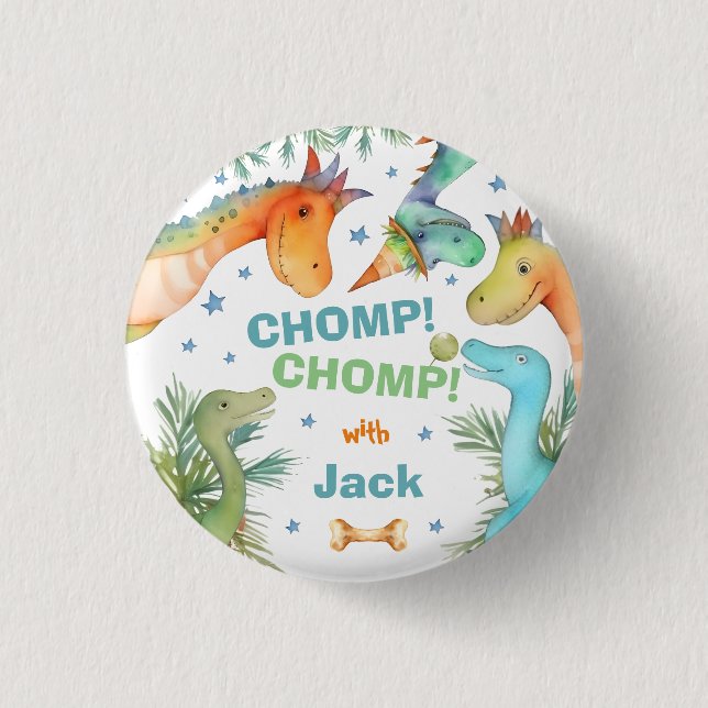 Personalisierter CHOMP! CHOMP! Dinosaur-Abzeichen Button (Vorderseite)