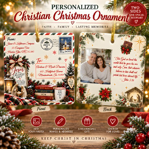 Personalisierter christlicher Weihnachtsfoto-Schmu Keramikornament