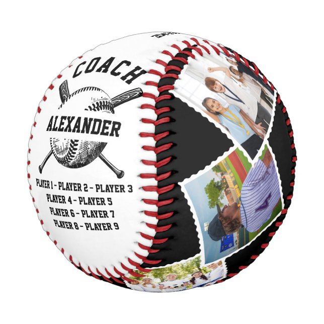 Personalisierter Coach mit 6 Foto- und Spielername Baseball (Schrägansicht)