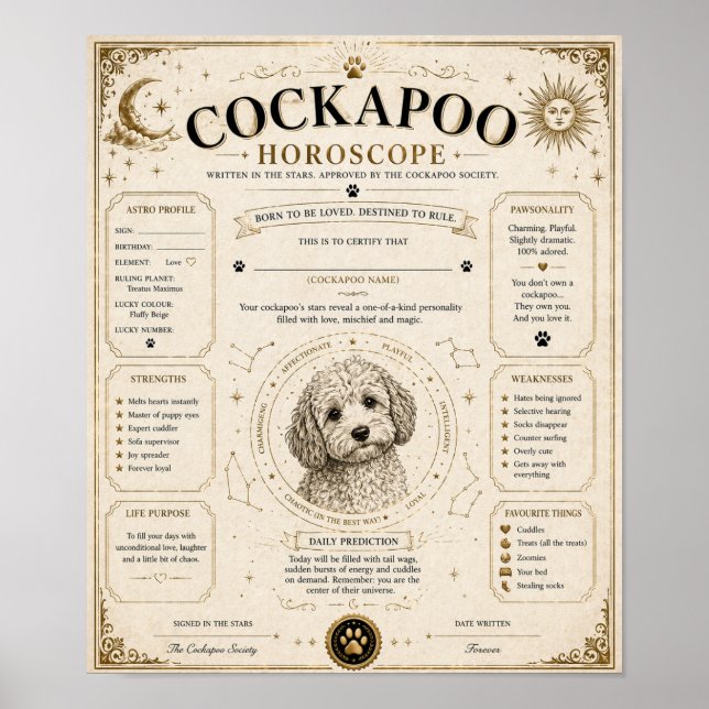 Personalisierter Cockapoo-Sternzeichen-Druck-Gesch Poster (Vorne)