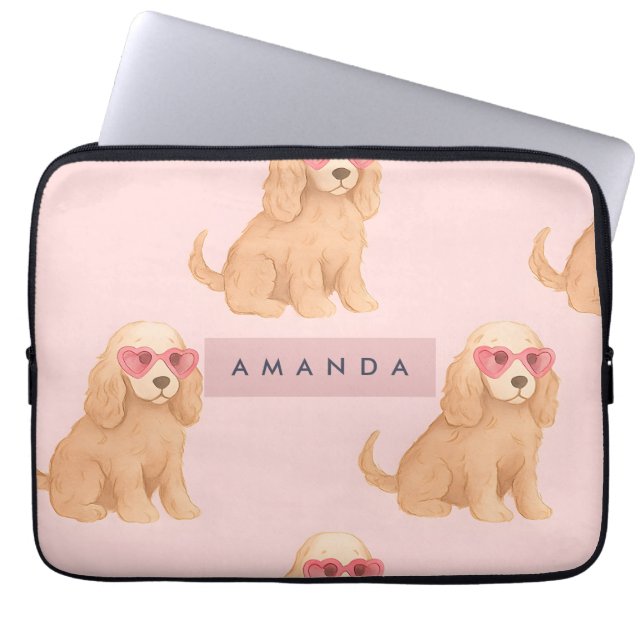 Personalisierter Cocker Spaniel Hund mit Brille Laptopschutzhülle (Vorderseite)