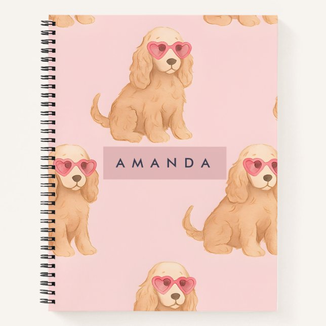 Personalisierter Cocker Spaniel Hund mit Brille Notizbuch (Vorderseite)