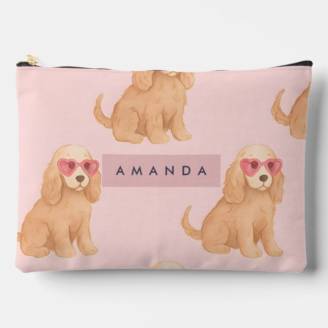 Personalisierter Cocker Spaniel Hund mit Brille Zubehörtasche (Vorderseite)