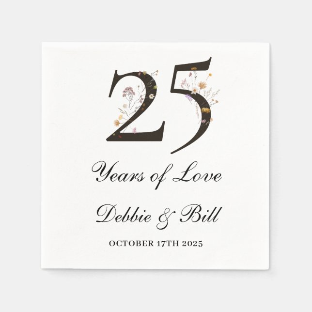 Personalisierter Cocktail zum 25-jährigen Party Serviette (Vorderseite)