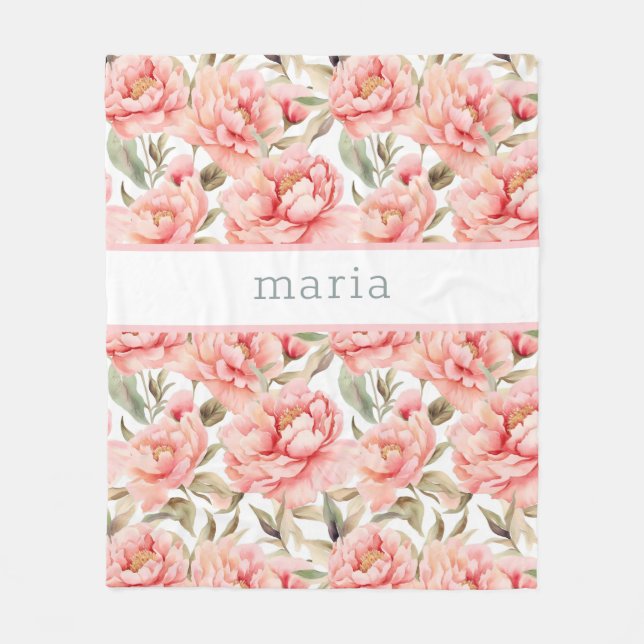 Personalisierter Cogingcore Blush Peony Fleecedecke (Vorderseite)