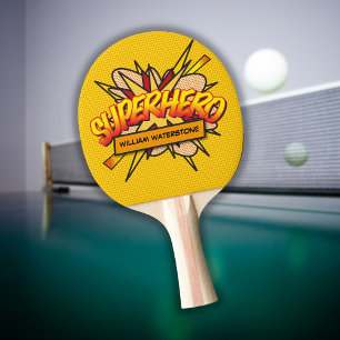 Personalisierter Comic-Book-Superheld lustig moder Tischtennis Schläger