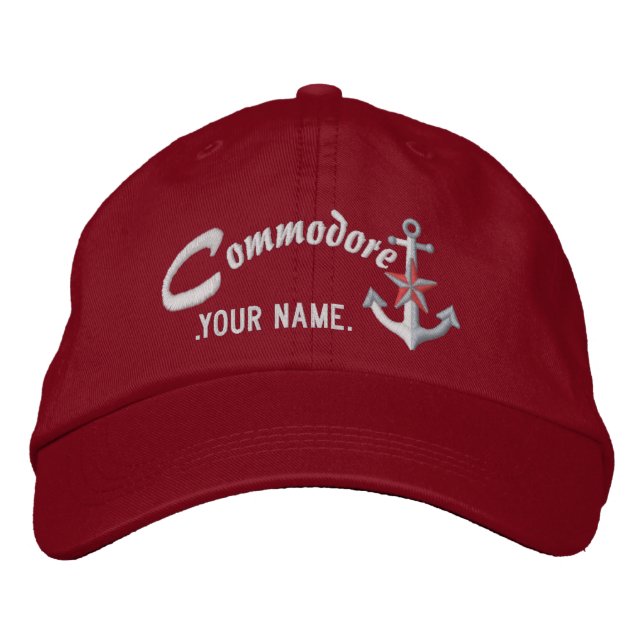 Personalisierter Commodore-Nautikanker-Name Weiß Bestickte Baseballkappe (Vorderseite)