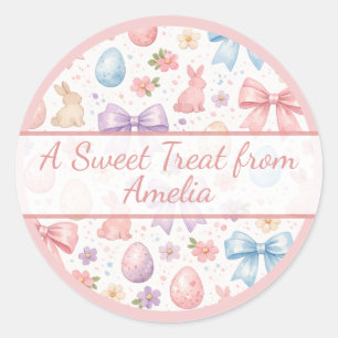 Personalisierter Coquette-Hase und rosa Osterbogen Runder Aufkleber