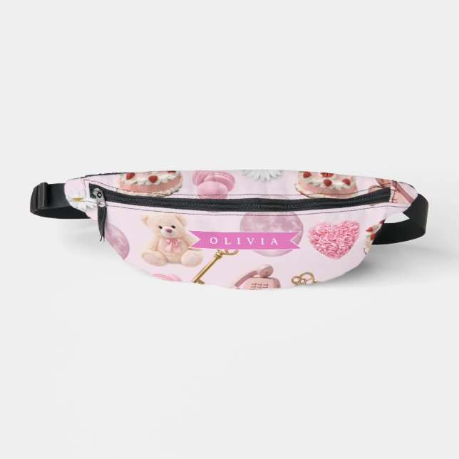 Personalisierter Coquette Teddybär Rosa Ästhetik Bauchtasche (Vorderseite)