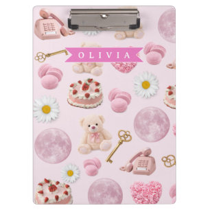 Personalisierter Coquette Teddybär Rosa Ästhetik Klemmbrett