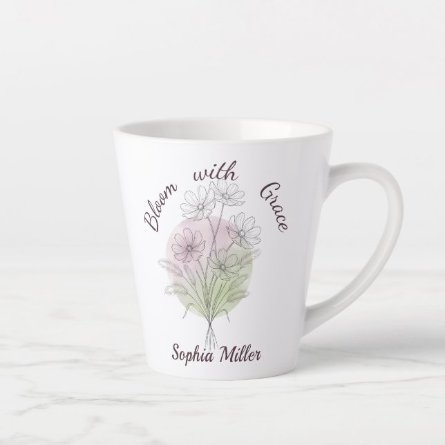 Personalisierter Cosmos Name Botanische Blumen Milchtasse (Rechts)