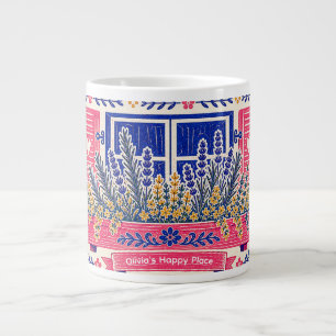 Personalisierter Cottage-Garten-Volkskunst-Blumenk Jumbo-Tasse