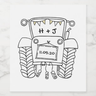 Personalisierter Country Wedding Traktor Weinetikett