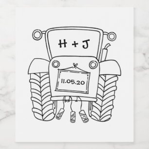 Personalisierter Country Wedding Traktor Weinetikett