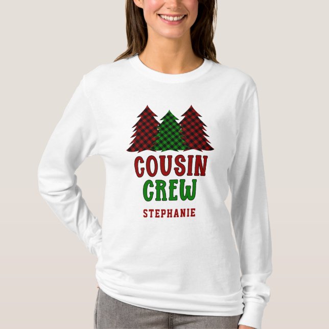 Personalisierter Cousin Crew Karierter Weihnachtsb T-Shirt (Vorderseite)