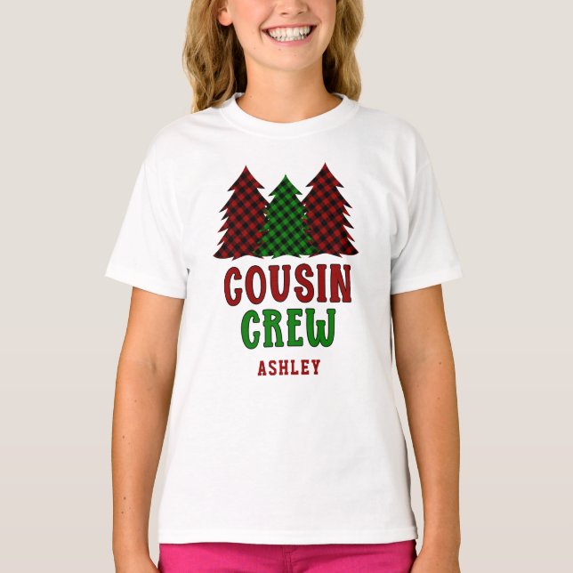 Personalisierter Cousin Crew Karierter Weihnachtsb T-Shirt (Vorderseite)