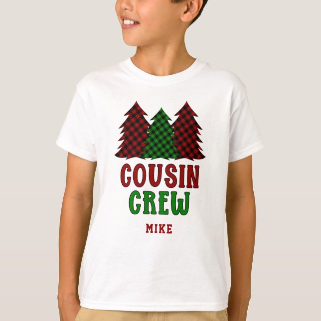 Personalisierter Cousin Crew Karierter Weihnachtsb T-Shirt (Vorderseite)