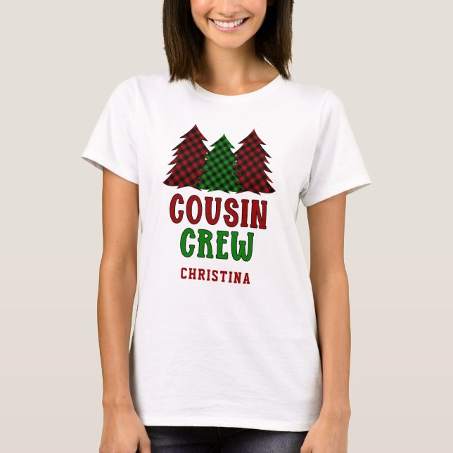 Personalisierter Cousin Crew Karierter Weihnachtsb T-Shirt (Vorderseite)