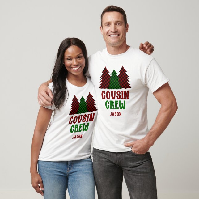 Personalisierter Cousin Crew Karierter Weihnachtsb T-Shirt (Unisex)