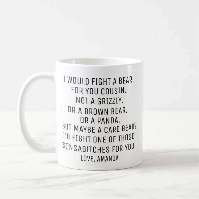 Personalisierter Cousin Geschenk, lustiger Cousin Kaffeetasse (Links)