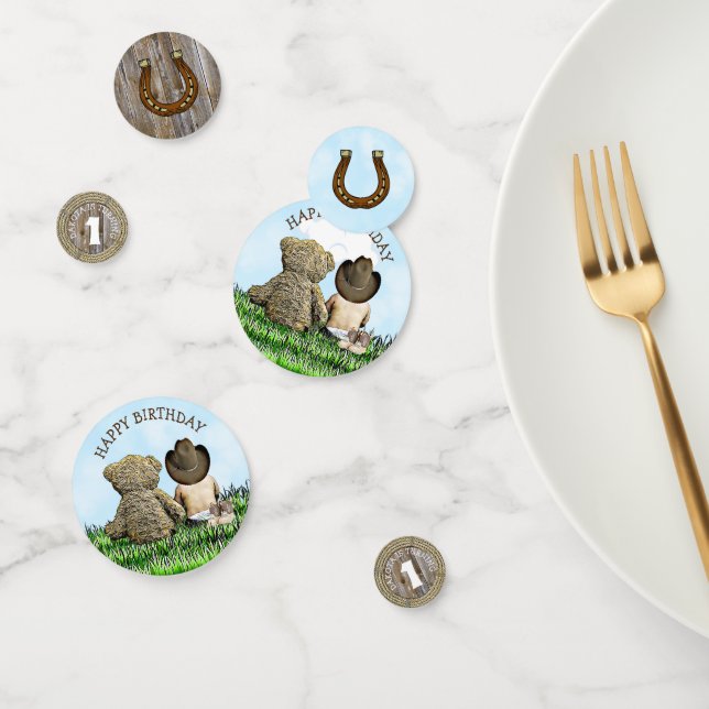 Personalisierter Cowboy und Teddy Bär erster Gebur Konfetti (Gruppe)