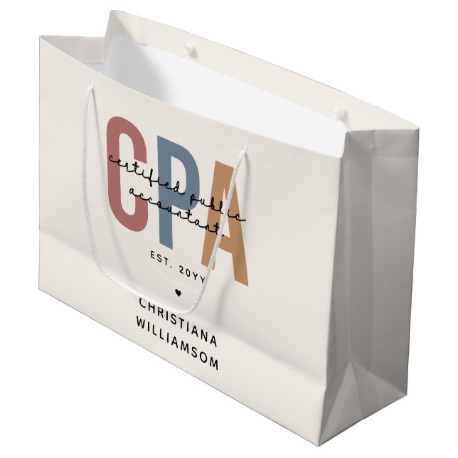 Personalisierter CPA-zertifizierter öffentlicher W Große Geschenktüte (Vorderseite Schrägansicht)