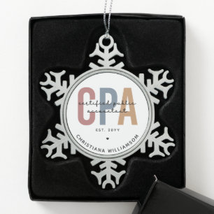 Personalisierter CPA-zertifizierter öffentlicher W Schneeflocken Zinn-Ornament