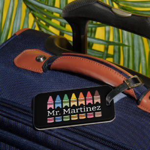 Personalisierter Crayon Lehrer Name Niedlich Back Gepäckanhänger