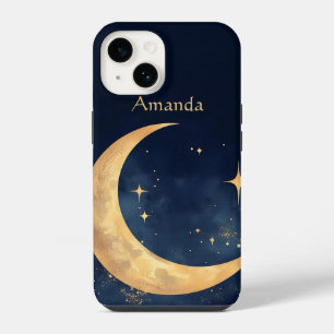 Personalisierter Crescent Moon und Stars Night Sky iPhone 14 Hülle