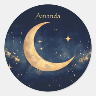 Personalisierter Crescent Moon und Stars Night Sky Runder Aufkleber
