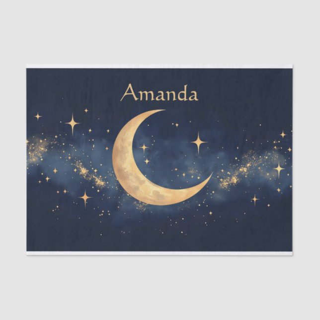 Personalisierter Crescent Moon und Stars Night Sky Seidenpapier (Vorderseite)