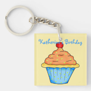 Personalisierter Cupcake, blau, orange und gelb Schlüsselanhänger