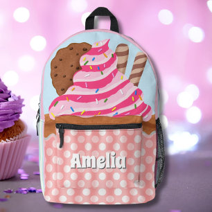 Personalisierter Cupcake mit rosa Glasur und Schok Bedruckter Rucksack