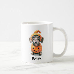 Personalisierter Dachshund Halloween-Kürbis-Hund Kaffeetasse