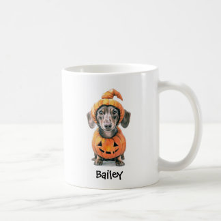 Personalisierter Dachshund Halloween-Kürbis-Hund Kaffeetasse
