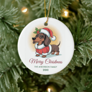 Personalisierter Dachshund in Weihnachtsmannmütze  Keramik Ornament