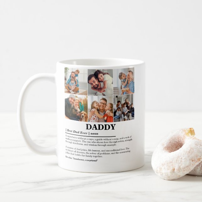 Personalisierter Daddy Definition 6 FotoCollage Kaffeetasse (Mit Donut)