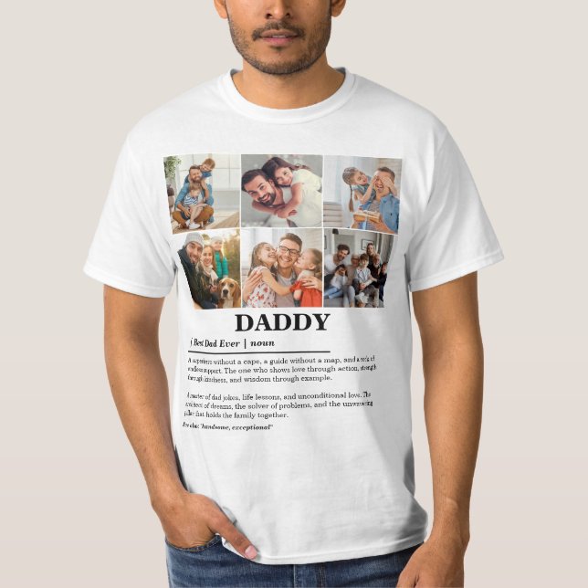 Personalisierter Daddy Definition 6 FotoCollage T-Shirt (Vorderseite)