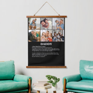 Personalisierter Daddy Definition 6 FotoCollage Wandteppich Mit Holzrahmen