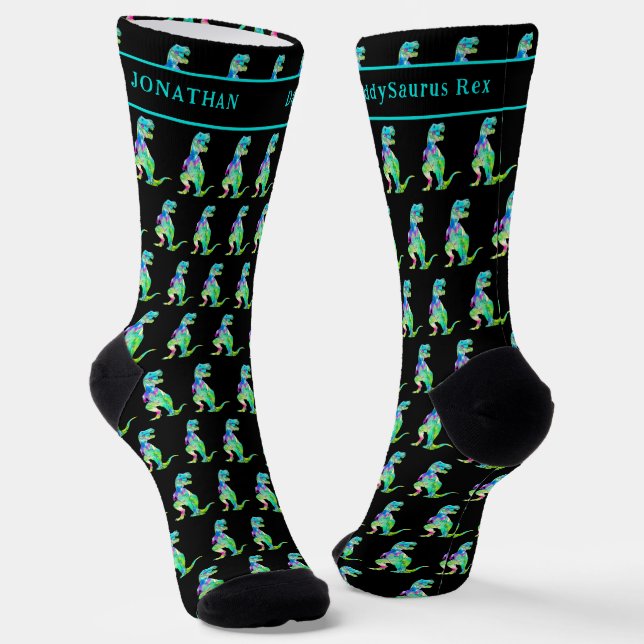 Personalisierter Daddy saurus Lustiger Papa Dinosa Socken (Gewinkelt)