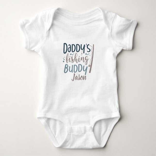 Personalisierter Daddy's Fishing Buddy Fishing Pol Baby Strampler (Vorderseite)