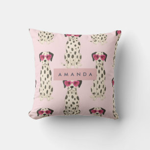 Personalisierter Dalmatiner Hund mit rosa Herzbril Kissen