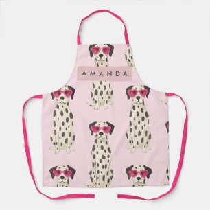 Personalisierter Dalmatiner Hund mit rosa Herzbril Schürze