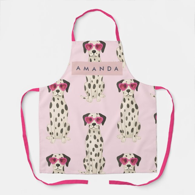 Personalisierter Dalmatiner Hund mit rosa Herzbril Schürze (Vorderseite)