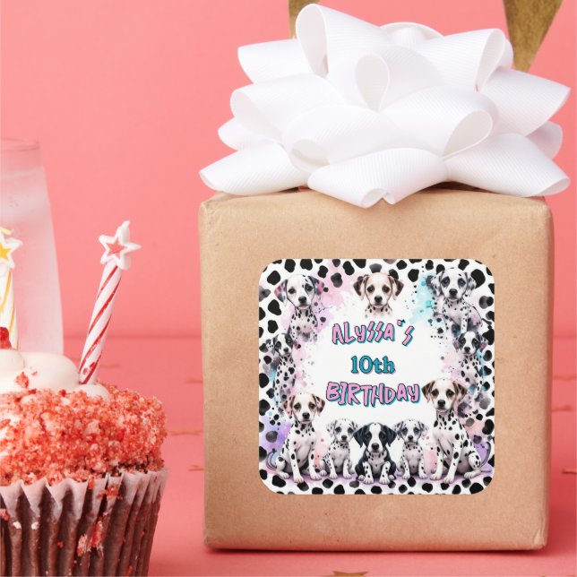 Personalisierter Dalmatiner Welpen Wasserfarbe Geb Quadratischer Aufkleber (Party)