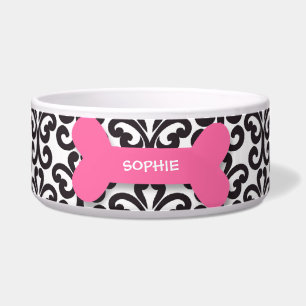Personalisierter Damast, rosa Hundeknochen Napf