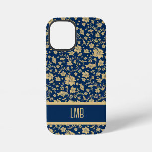Personalisierter dekorativer navy-goldener Blumens iPhone 12 Mini Hülle